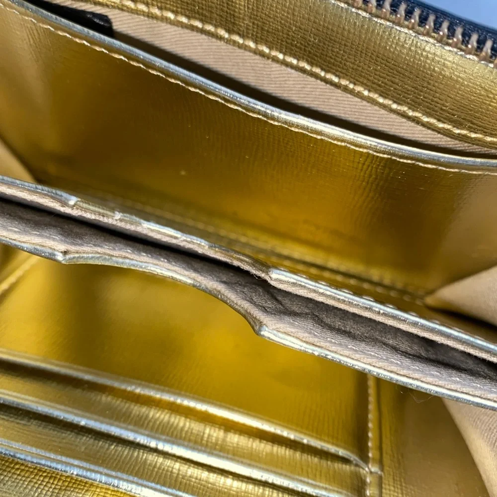 FOSSIL Gold‎ Black Leather Organizer Zip Wallet